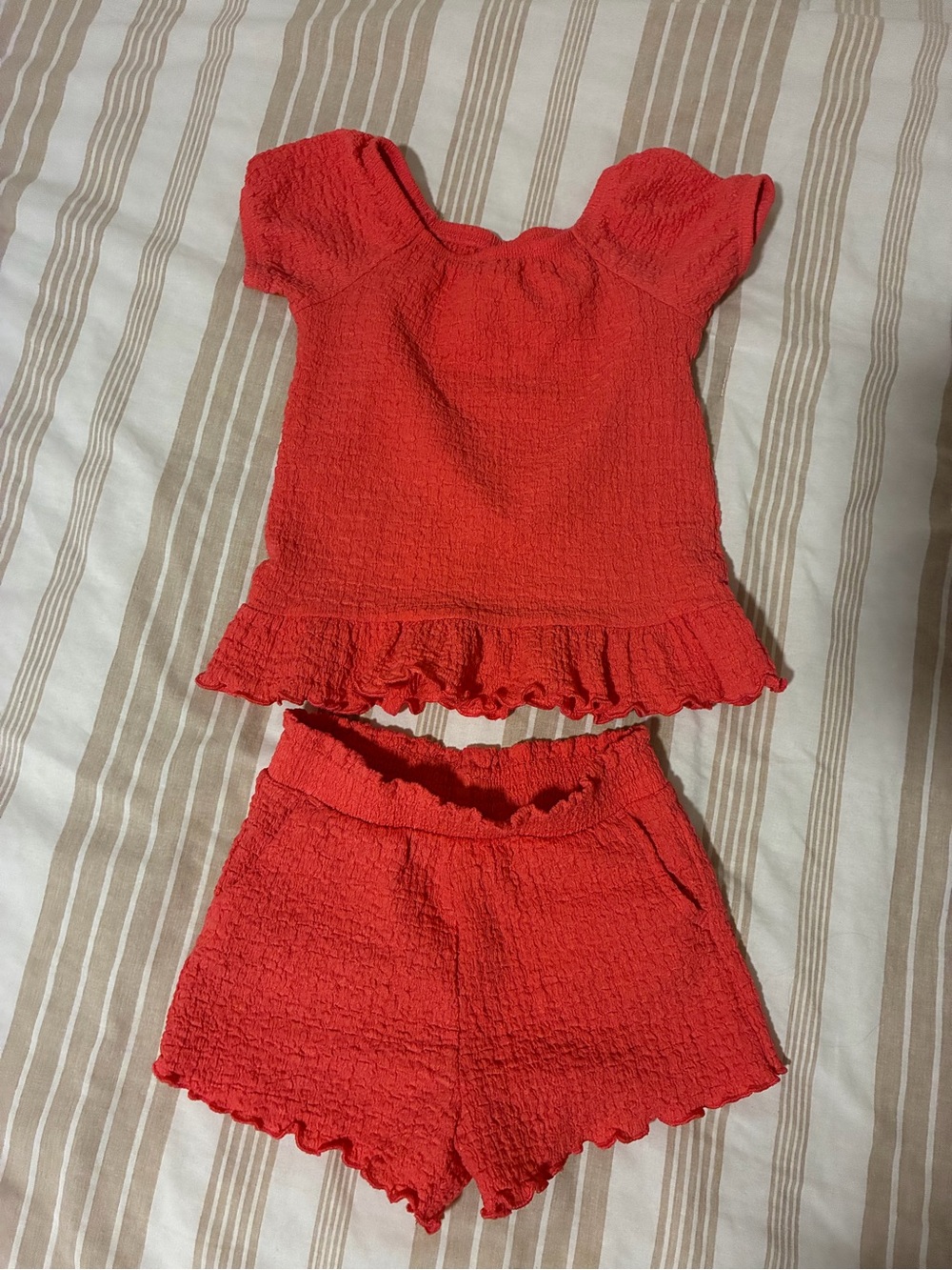 Kids Red Smocked Short Set - Unbranded